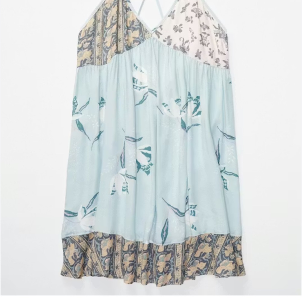 NWT Free People all mixed up blue floral mini slip dress
